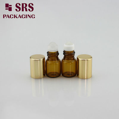 購入 SRS 空の 1ml 琥珀色のミニガラス サンプル ロールオン ボトル、ゴールド アルミニウム キャップ付き オンライン製造