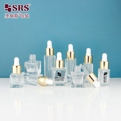 購入 D1229-5ml 空き四角透明ガラスボトル 輝く金 金属 アルミニウムドロッパーキャップ スクリュータイプ 白いシリコンバール 香りの香り オンライン製造
