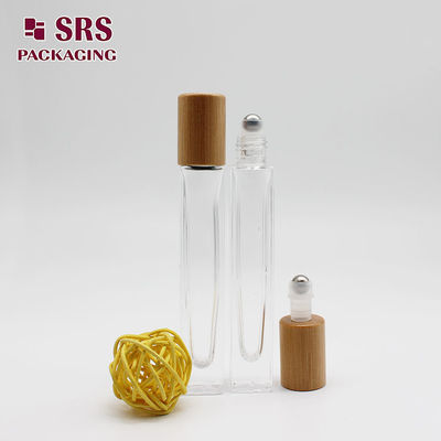 SRS 化粧品 透明 10ml 香水 バンブーキャップ付き 方形ガラスロールボトル